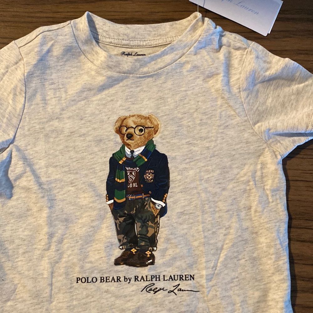 Ralph Lauren Kids T-Shirt in gray with bear Size 18 months - NEW - Picture 2 of 5